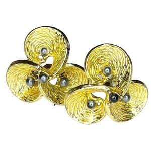 Vintage Emmons Clip On Earrings Pair Signed Gold Tone Costume Jewelry Faux Pearl